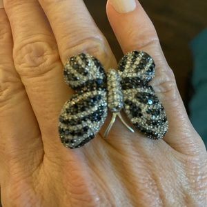 CZ Black and Clear Butterfly Ring Size 6 EUC